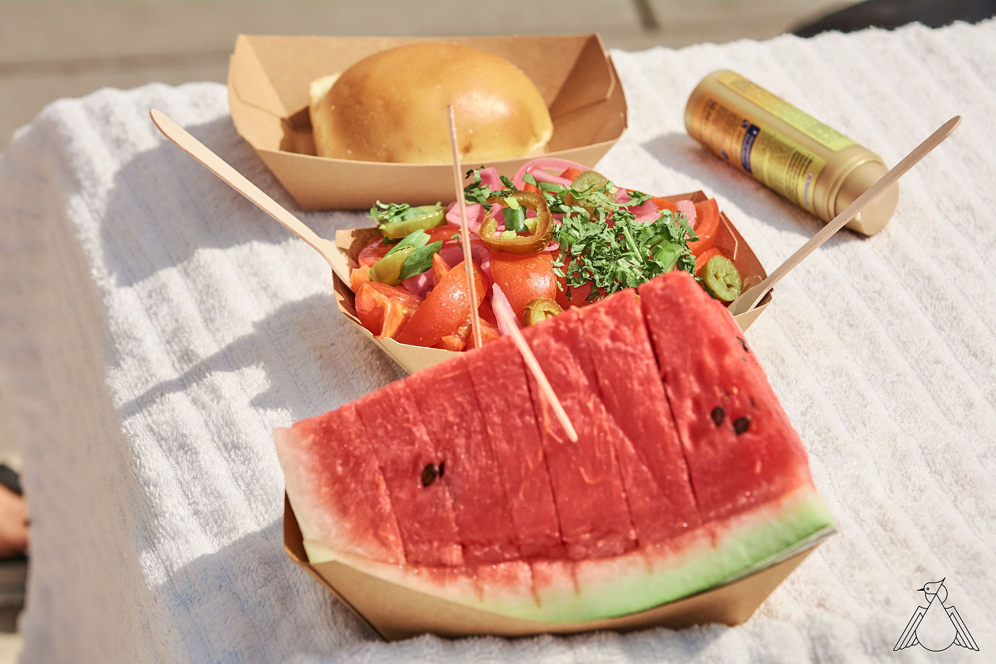 Haubentaucher Chicago Wiliiams Burger Tomatensalat Melone